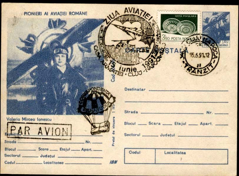 PIONER AVIATION ,WOMAN VALERIA MIRCEA IONESCU;POSTCARD  