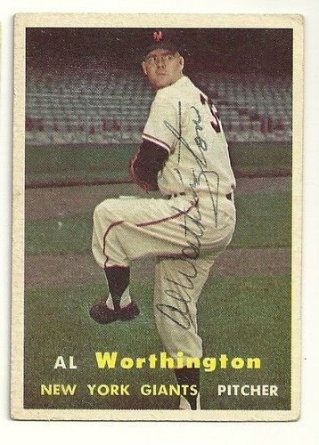 AL WORTHINGTON 1957 TOPPS SIGNED # 39 NEW YORK GIANTS  