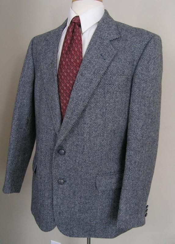 Donegal Wellington Executive Tweed Sport Coat Gray Herringbone 42R 