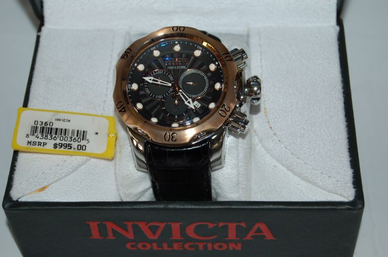 Invicta Mens 0360 Reserve Collection Venom Chronograph Black Leather 