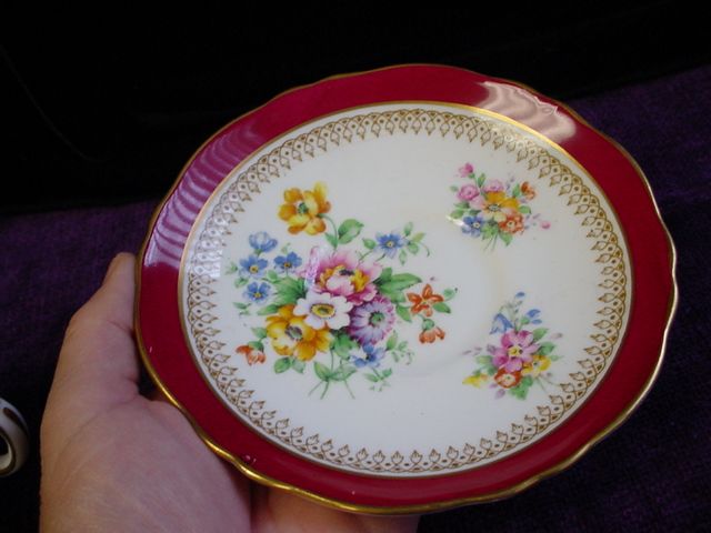 Staffordshire Bone China Burgundy Floral CUP & SAUCER  