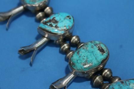 Large Handmade Native America Zuni Squash Blossom Sterling / Turquoise 