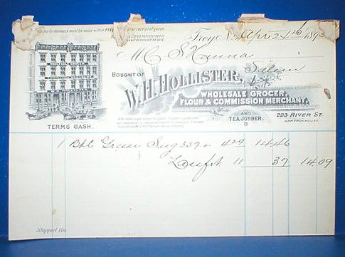 TROY, NY/ 1893 Invoice / Hollister Wholesale Grocer  