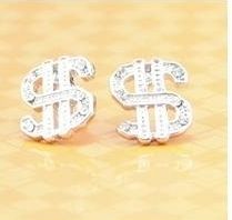 940 Lovely Rhinestone Money USD US Dollar Stud Earrings  