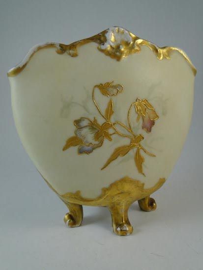 Antique Limoges France Porcelain Table Vase Iris Flower Gold Accent 