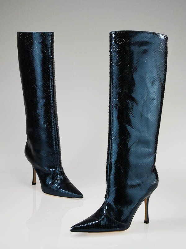 Jimmy Choo Blue Metallic Python High Boots 8/38.5  