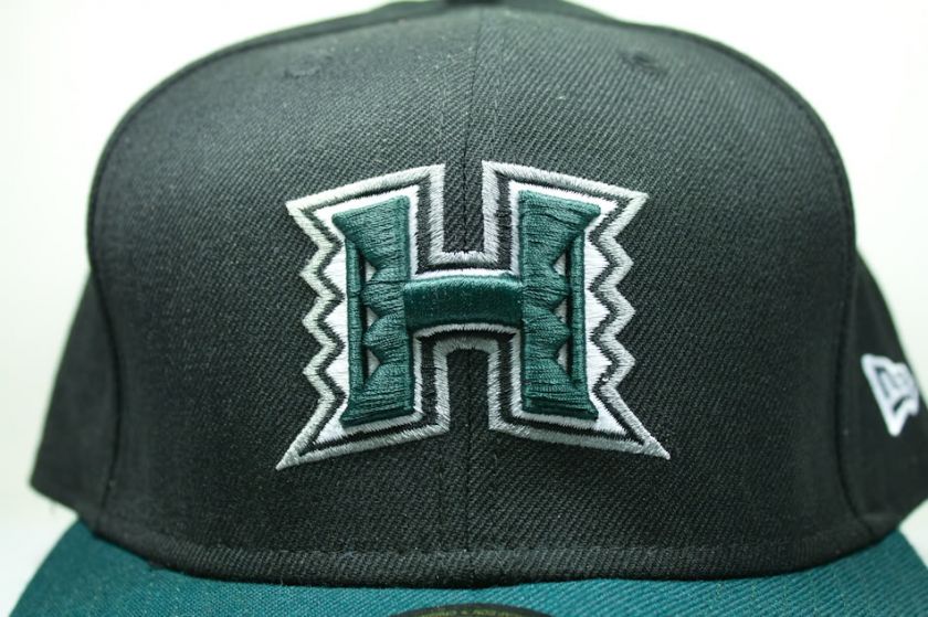   OF HAWAII UH RAINBOWS New Era Hat Cap Black Green NEW 7 1/2  