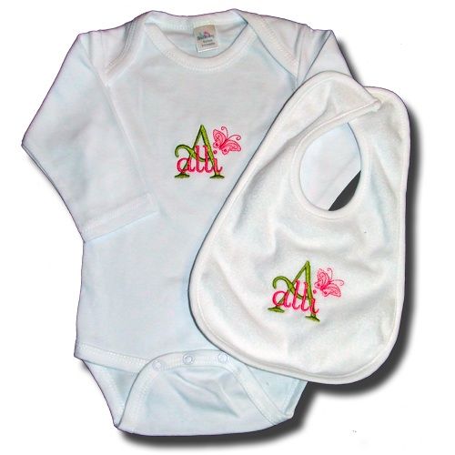 Custom Embroidered LS Onesie & Bib Set **Cute * OOAK**  