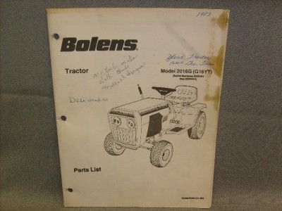 FMC BOLENS TRACTOR G16YT PART LIST MODEL 2016G  