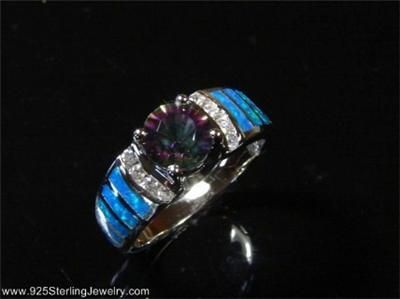 BLUE FIRE OPAL MYSTIC TOPAZ 925 SILVER RING SIZE 7  