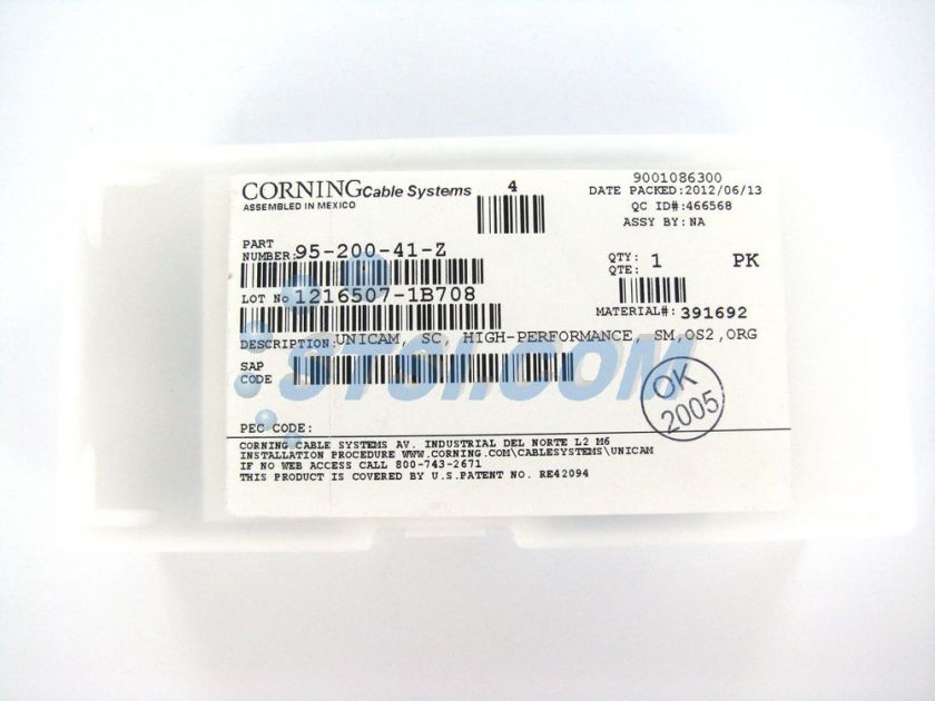 Corning Unicam SC Connector 25pk 95 200 41 Z ~STSI  