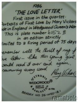   of First Love Letter by Mary Vickers Queens Ware Wedgewood 1st Plate