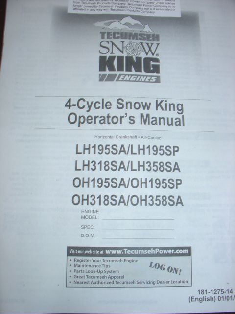 Tecumseh Motor Engine OH195SA OH195SP Snow King Manual  