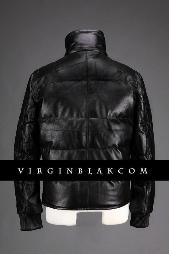 vb HOMME Mens Leather Down Jacket w Detachable Hood 0VP  