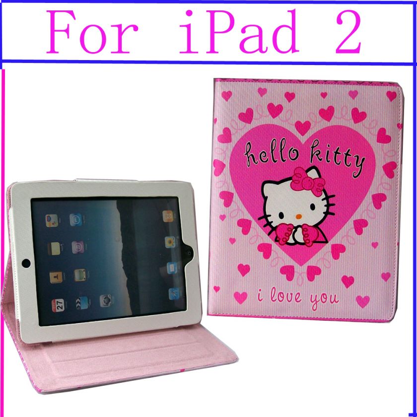 Hello Kitty leather case cover with stand for apple iPad 2 pink  