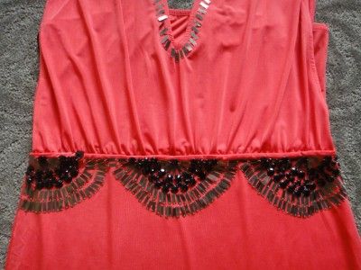 2b Bebe NEW Deep V Tube Top Coral Beaded Summer Dress Sundress XLARGE 