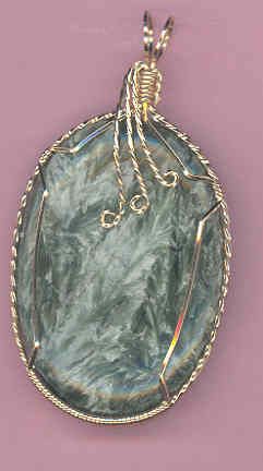 14K GF WIRE WRAPPED RARE RUSSIAN SERAPHINITE PENDANT  