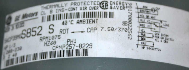 GE TOTALINE ELECTRIC MOTOR 1/3HP 230V 5KCP39MG S852 S  