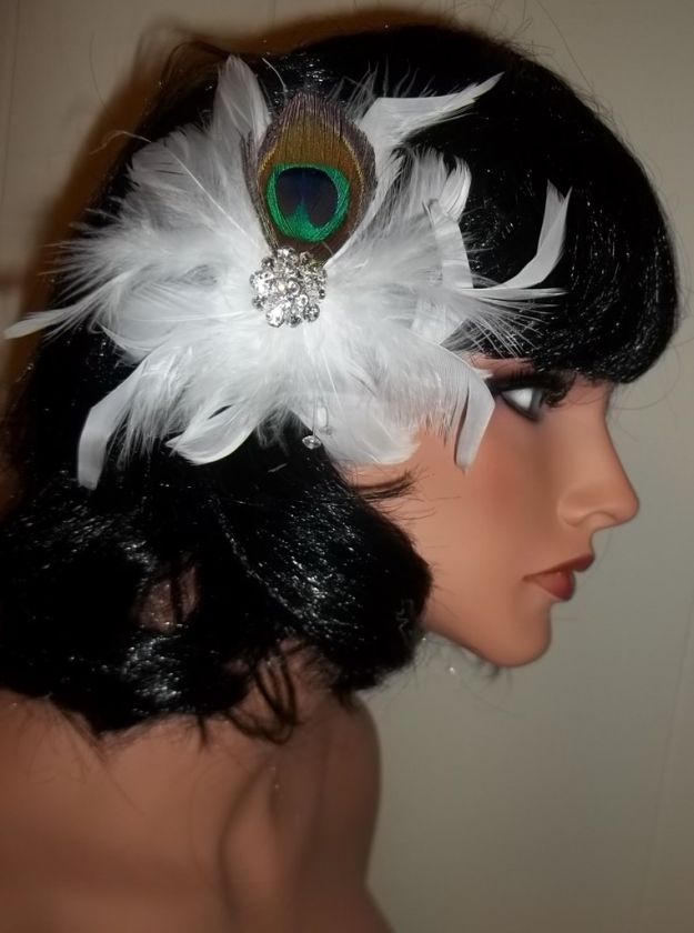 Bridal peacock feather wispy fascinator rhinestones NEW  