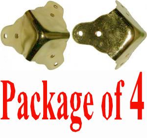 4456 LARGE TRUNK CORNER, BRASS PLATED STEEL, Pkg of 4  