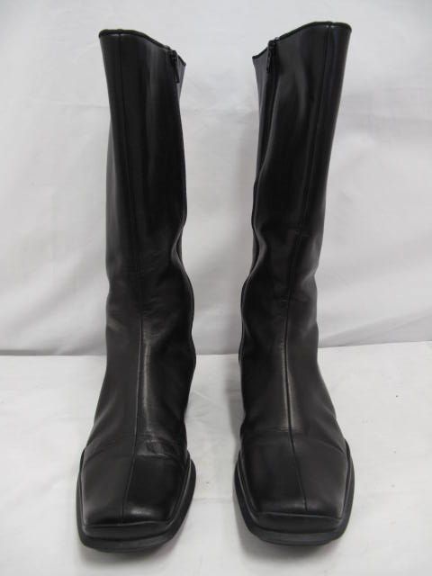 Prada Black Leather Square Toe Zip Up Rubber Sole Boots 38.5  