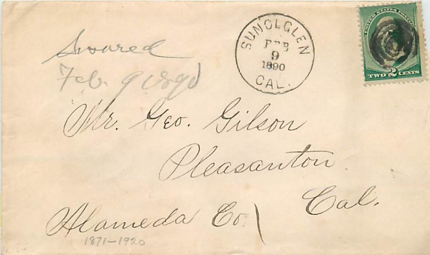 1890 Cover   Sunol Glen, Cal.   ALA 4850   DPO  