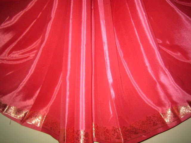 Indian Shiny Satin like Sari Fabric SALMON Belly Dance  