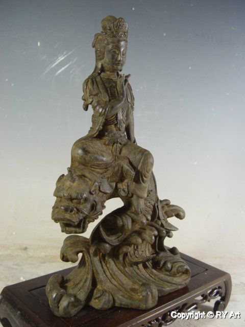 CHINESE BRONZE ROYAL EASE KWAN YIN BUDDHA STATUE 12 H  