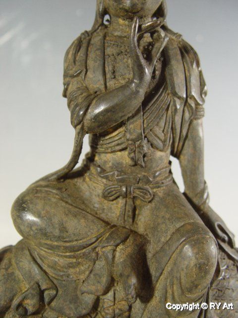 CHINESE BRONZE ROYAL EASE KWAN YIN BUDDHA STATUE 12 H  