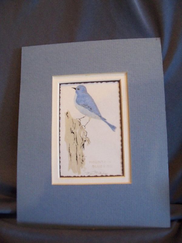 BLUEBIRD HAND DRAWN & PAINTED PICTURE IN MAT 6x8  