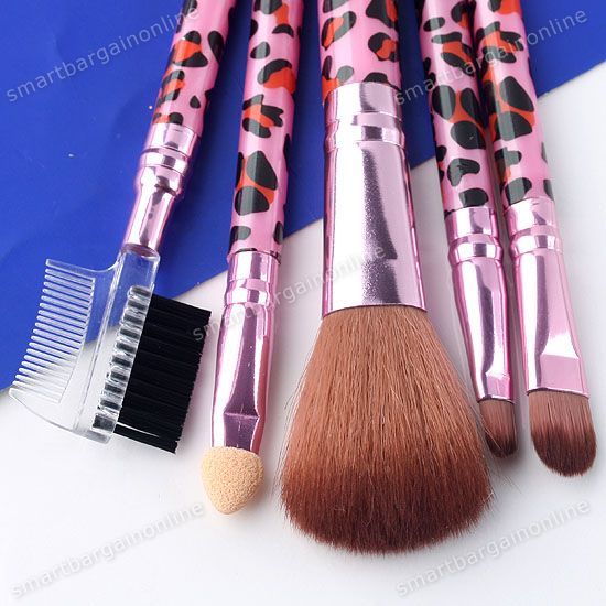 Color 5pc Pro Leopard Grain Cosmetic Makeup Eyeshadow Blush Brush 