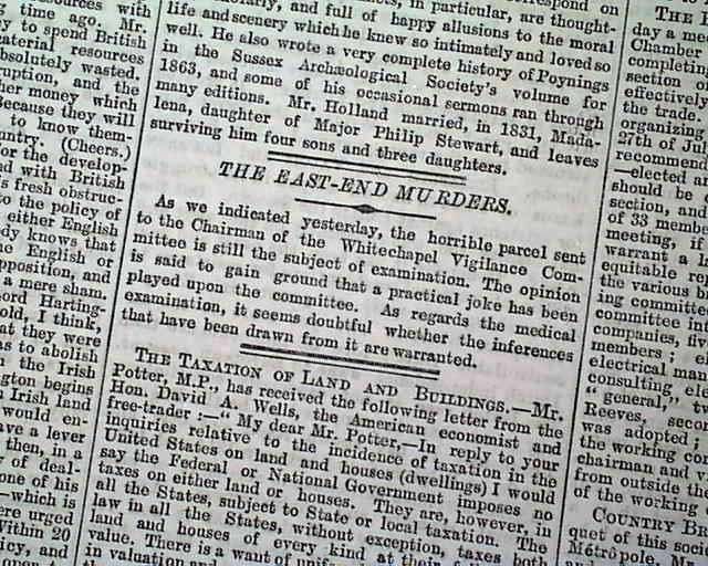 JACK THE RIPPER Whitechapel Murders 1888 Old Newspaper  