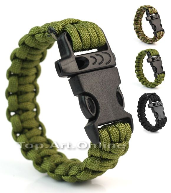   Paracord Survival Bracelet Wide Cord Strap Camping Military Whistle