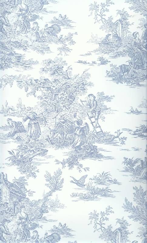 SM8544 Blue and White Toile Wallpaper  