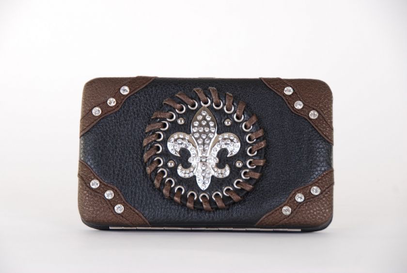 New Fleur de Lis Rhinestone Western Clutch Wallet BLACK  