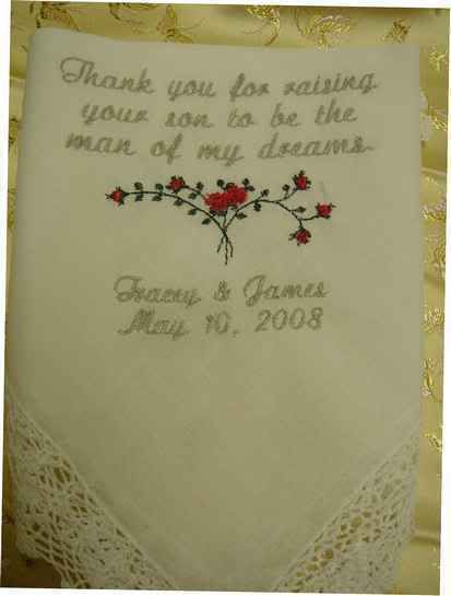 LLCD Mother GROOM wedding HANDKERCHIEF favor RAISE SON  