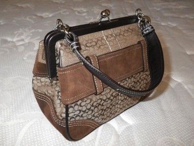 COACH KHAKI BROWN SIG FRAME SATCHEL BAG PURSE W/ BLING  