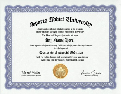 SPORTS ADDICT DIPLOMA SPORT FAN ADDICTION  FUN GAG GIFT  