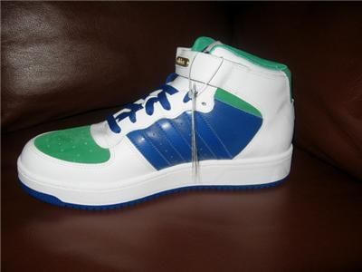 ADIDAS FORUM MENS WHITE BLUE GREEN HIGH TOP BASKETBALL SHOE SNEAKER 