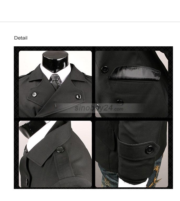 C41001 South Korea mens Slim Short Trench Jackets Coat Black Coats 