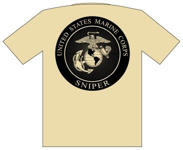 USMC MARINES SNIPER T SHIRT ** M XXXL ** TAN ** FREE DECAL**