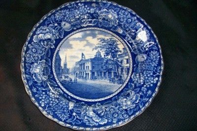 ROWLAND MARSELLUS R&M Flow Blue Plate Federal Hall Antq  