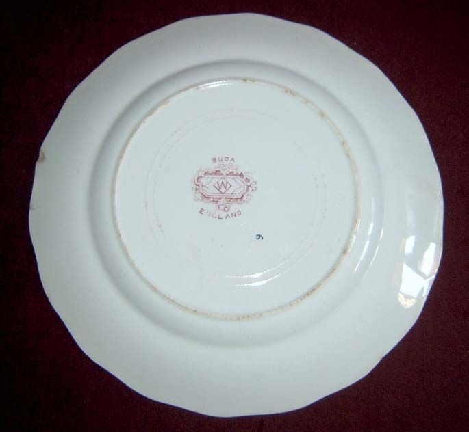 Antique W England Buda Red Transferware Luncheon Plate  