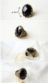 Retro Carved Patterns Rhinestone Black Stone Rings Ring w150 great 