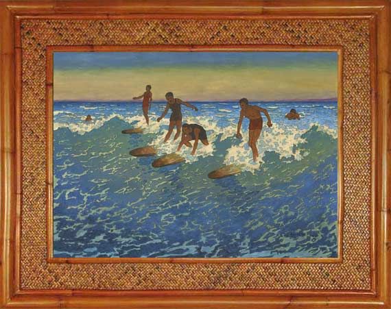   Surfing Surfer Oahu Waikiki Beach Hawaii Hawaiian Rattan Frame  