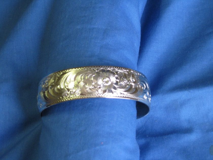 Wage Silver Bracelet Engraved 3/4 inch Cowgirl Bling Bangle German 