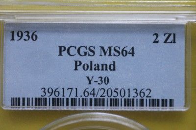 PCGS MS64 1936 Silver 2 zlotych Gdynia Seaport, Zaglowiec, Sailboat 