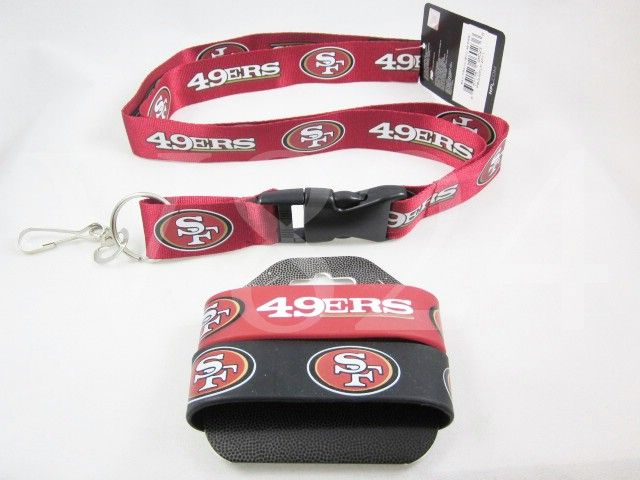 NFL San Francisco 49ers Wristbands Bulk Bandz Bracelet + 49ers Lanyard 