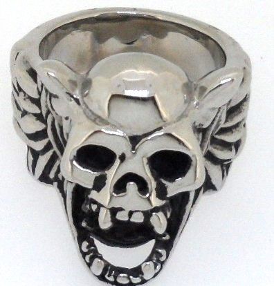 Mens Vintage Silver Style Stainless Steel Skull Ghost Head Ring Free 