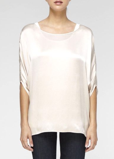 VINCE Envelope Sleeve Slinky Silk Charmeuse Shirt in Bare NWT $220 